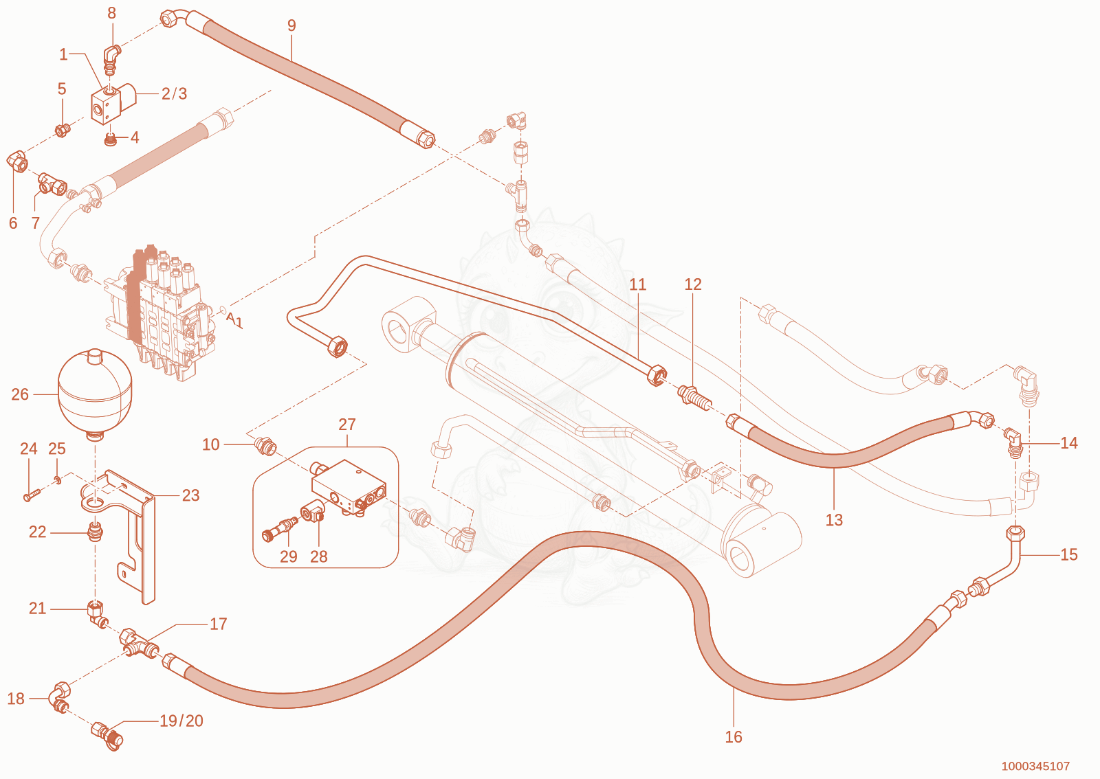 Exploded parts diagram of the Cycle load stabilizer of a Wacker Neuson TH955(416-06), with numbered balloons