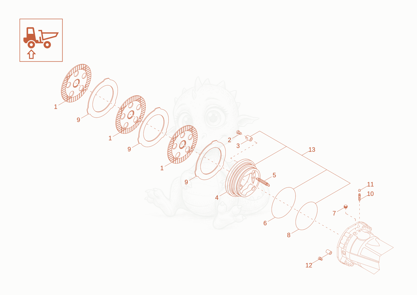 Exploded parts diagram of the BRAKES of a Wacker Neuson DV90-2, with numbered balloons