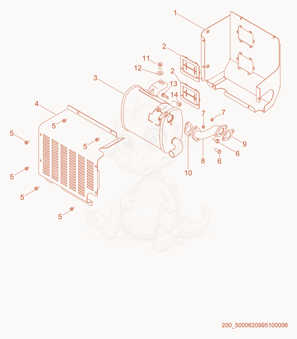 Exploded parts diagram of the Muffler cpl. of a Wacker Neuson GV5600, with numbered balloons