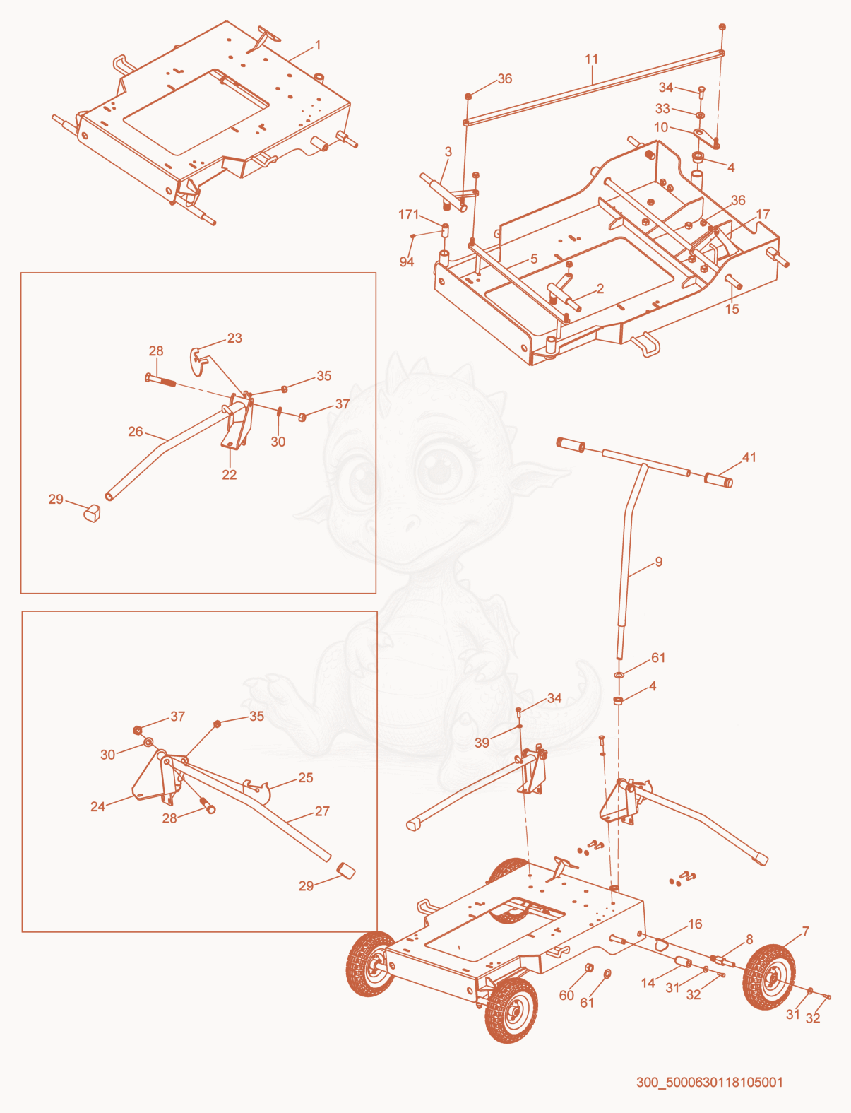 Exploded parts diagram of the Cart cpl. of a Wacker Neuson ML240, with numbered balloons