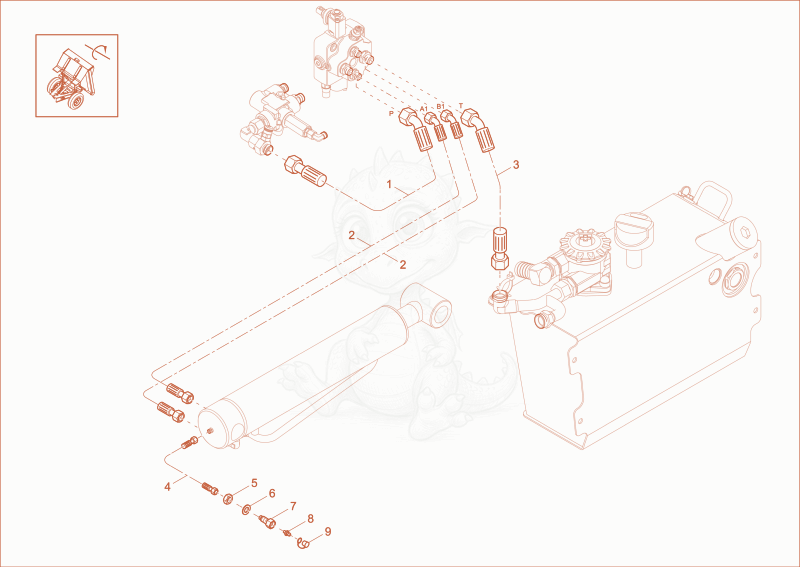Exploded parts diagram of the TILT CYLINDER OPERATION of a Wacker Neuson DW20, with numbered balloons