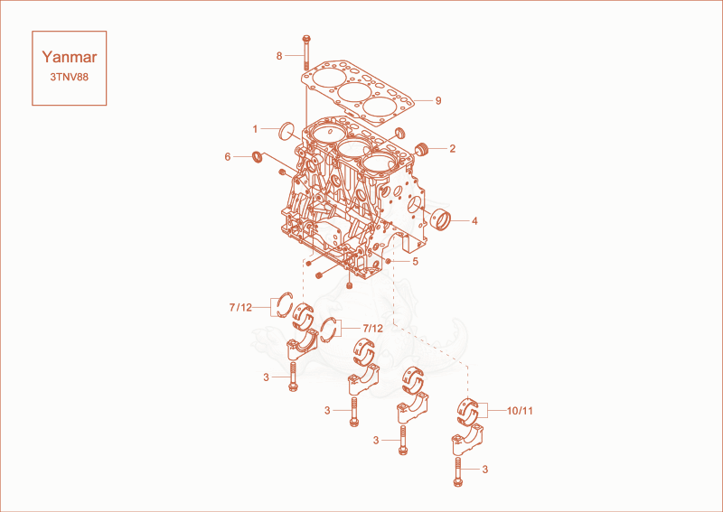 Exploded parts diagram of the CYLINDER BLOCK option of a Wacker Neuson DW30, with numbered balloons
