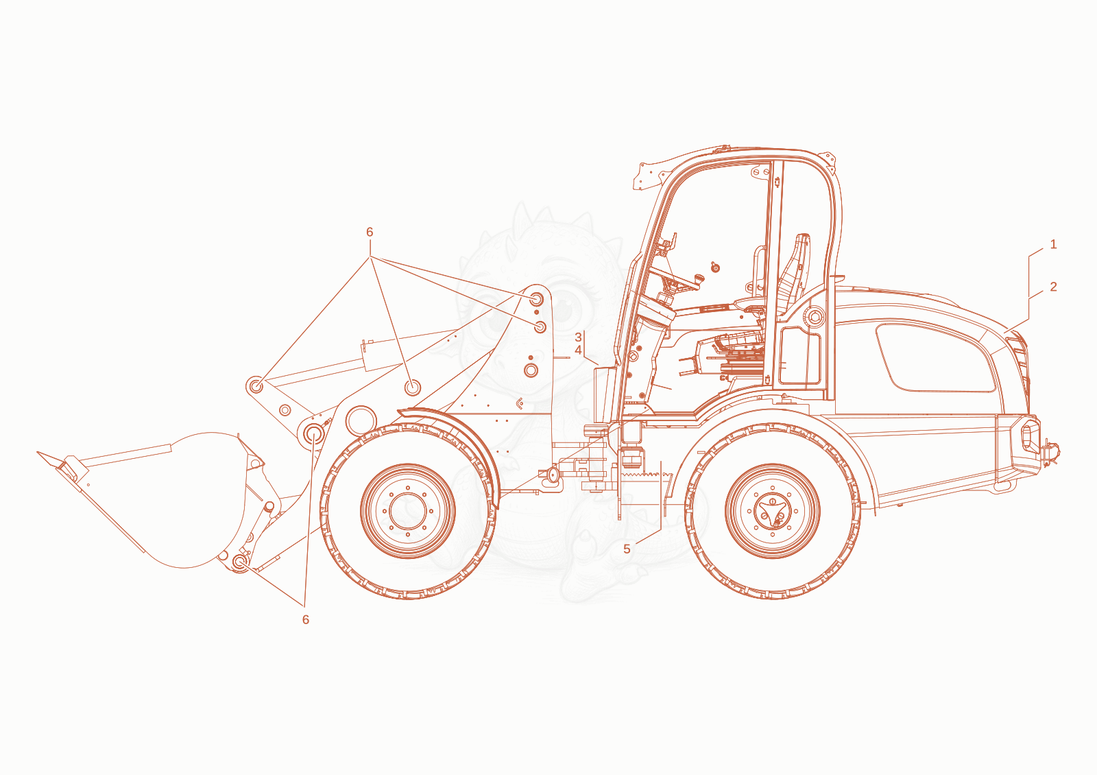 Exploded parts diagram of the wear parts of a Wacker Neuson WL70T4F, with numbered balloons
