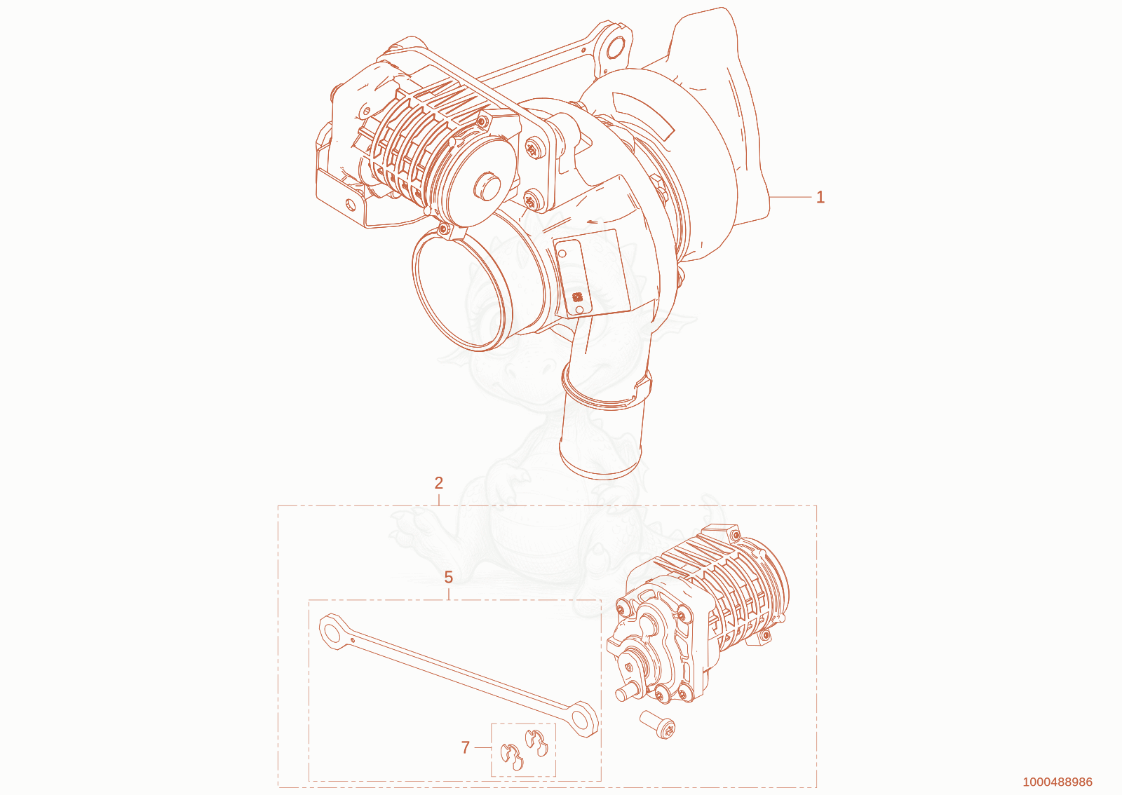 Exploded parts diagram of the turbo charger of a Wacker Neuson WL60STAGEV, with numbered balloons