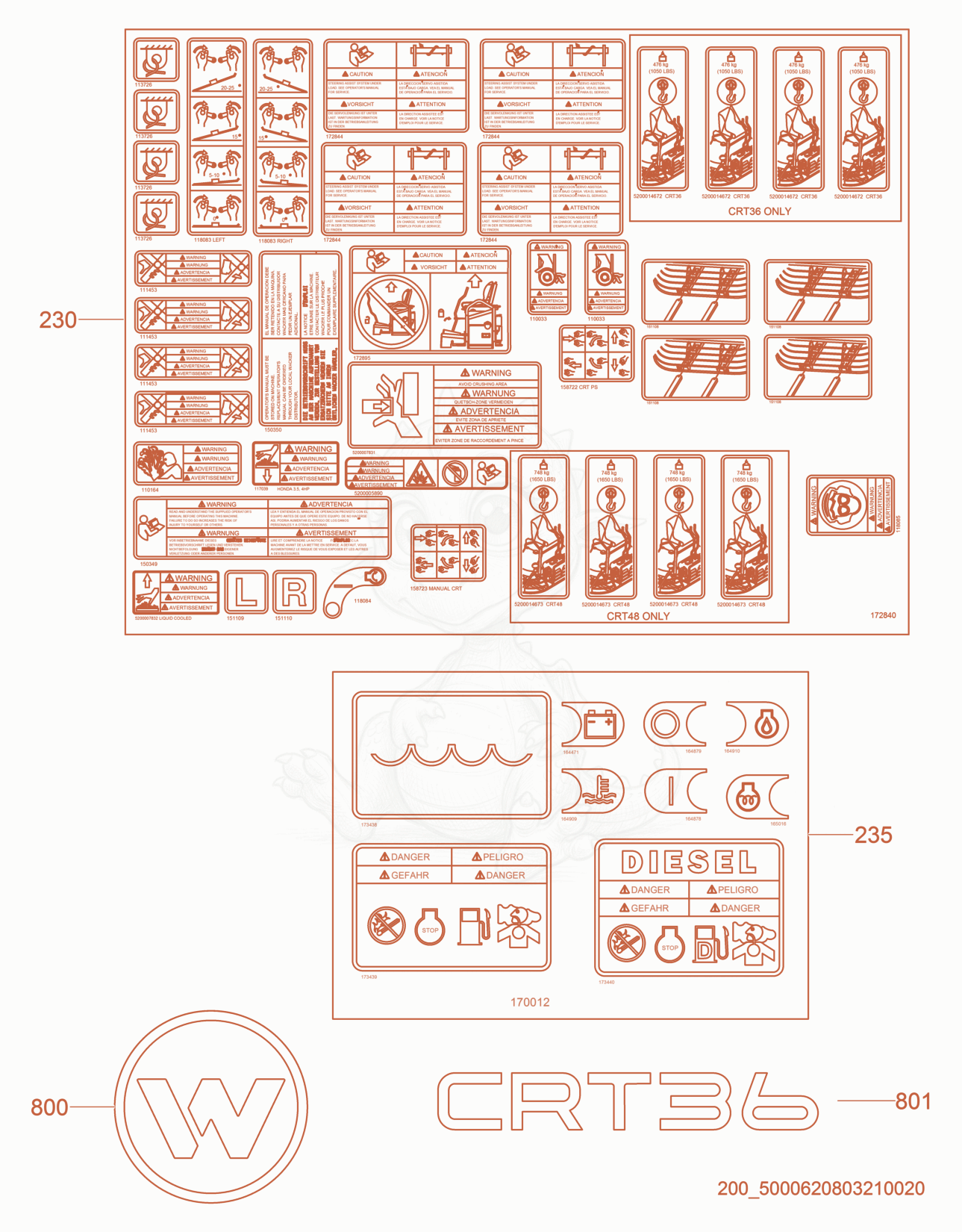 Exploded parts diagram of the Labels of a Wacker Neuson CRT36-26A, with numbered balloons