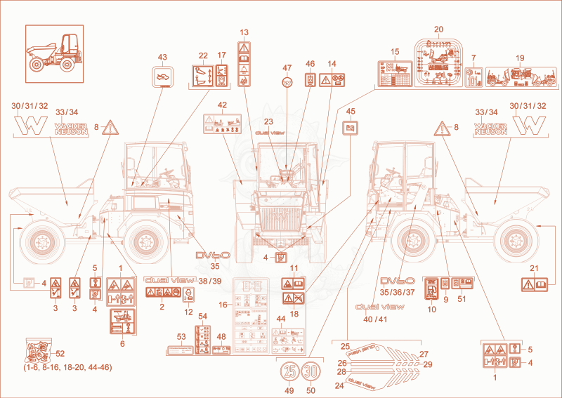 Exploded parts diagram of the sticker (Option) SP of a Wacker Neuson DV60, with numbered balloons