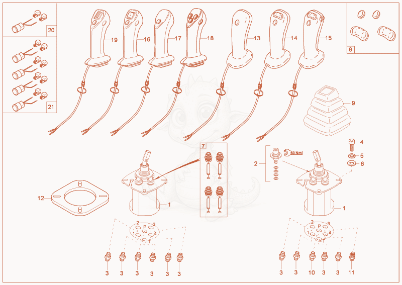 Exploded parts diagram of the joystick of a Wacker Neuson 3503RD, with numbered balloons