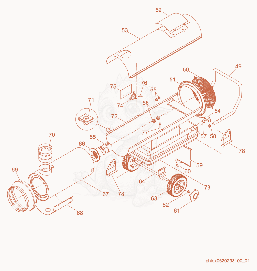 Exploded parts diagram of the Enclosure cpl. of a Wacker Neuson CUB200, with numbered balloons