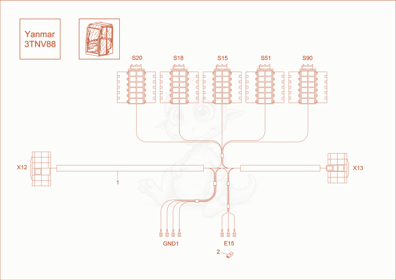 Exploded parts diagram of the wiring harness cabin of a Wacker Neuson EZ38, with numbered balloons