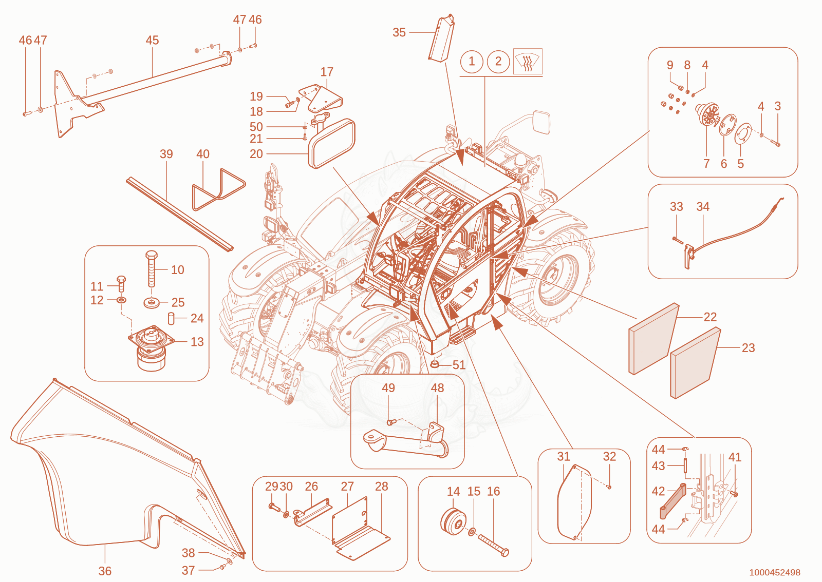 Exploded parts diagram of the Cab of a Wacker Neuson TH735(415-36), with numbered balloons