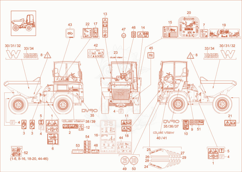 Exploded parts diagram of the sticker (Option) SP of a Wacker Neuson DV90, with numbered balloons