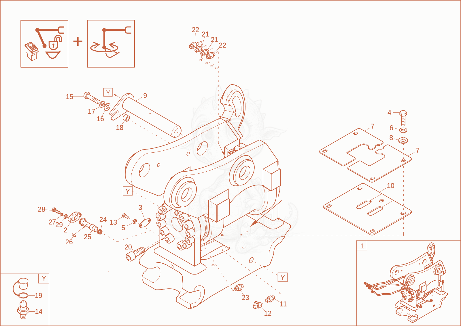 Exploded parts diagram of the Easy Lock Powertlit (Option) of a Wacker Neuson EZ80, with numbered balloons