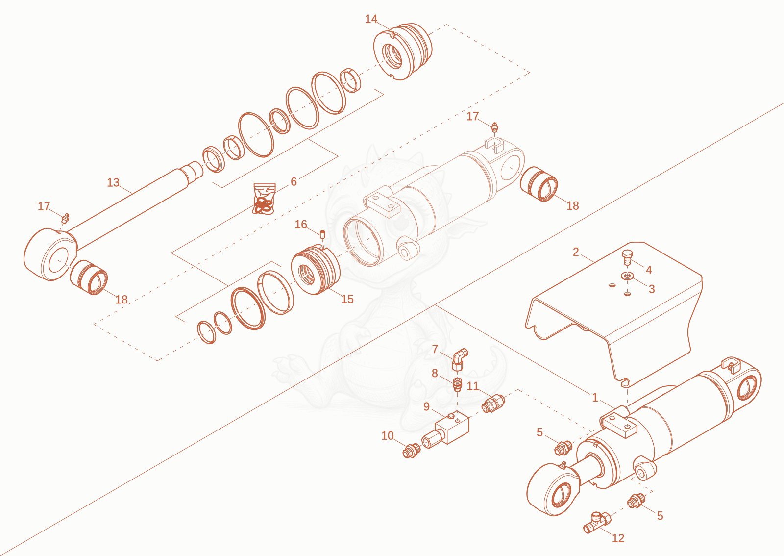 Exploded parts diagram of the blade cylinder of a Wacker Neuson ET25-2, with numbered balloons
