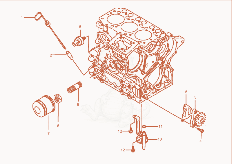 Exploded parts diagram of the lub oil system of a Wacker Neuson 1402PRIMUSFORCE, with numbered balloons