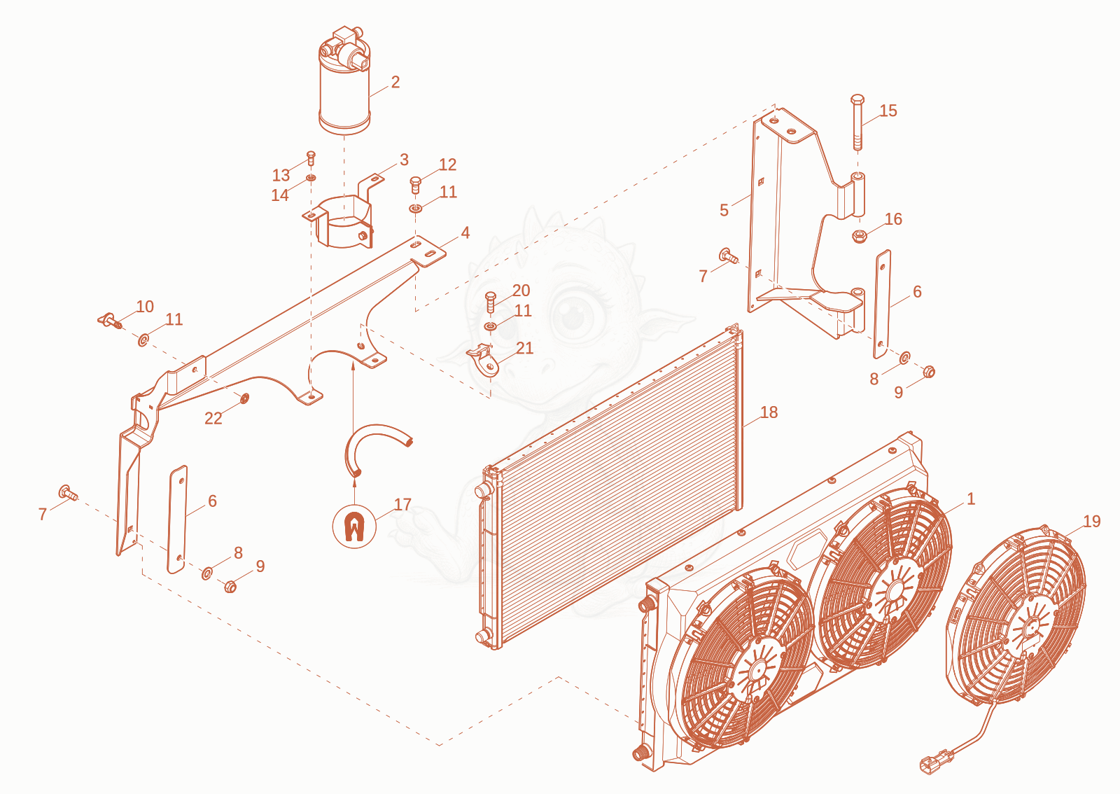 Exploded parts diagram of the COOLER of a Wacker Neuson DV125, with numbered balloons