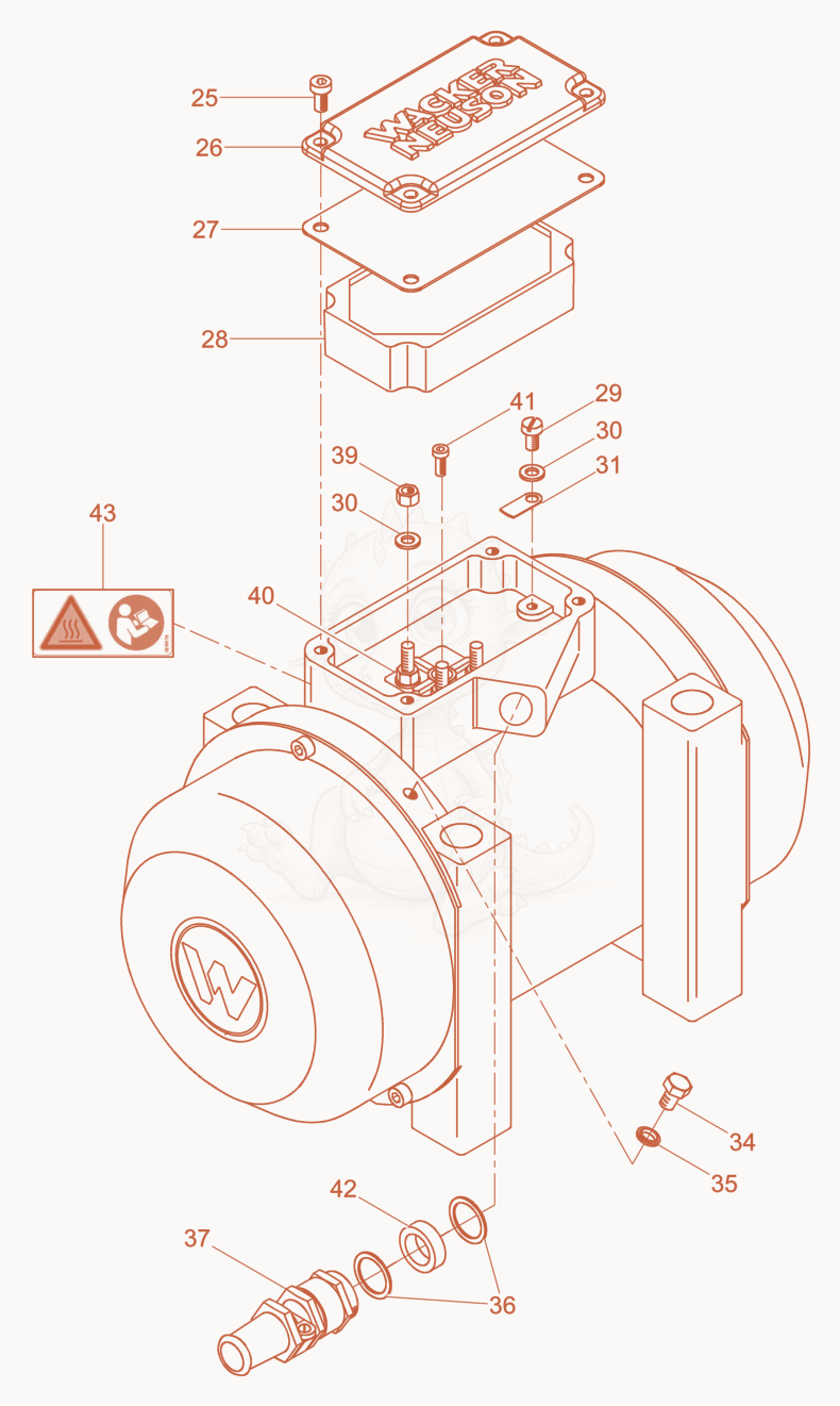Exploded parts diagram of the External Vibrator cpl. of a Wacker Neuson AR44/9/042, with numbered balloons