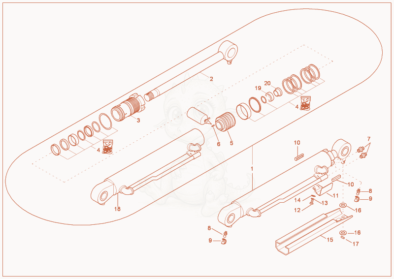 Exploded parts diagram of the liftarm ram of a Wacker Neuson 6002RD, with numbered balloons