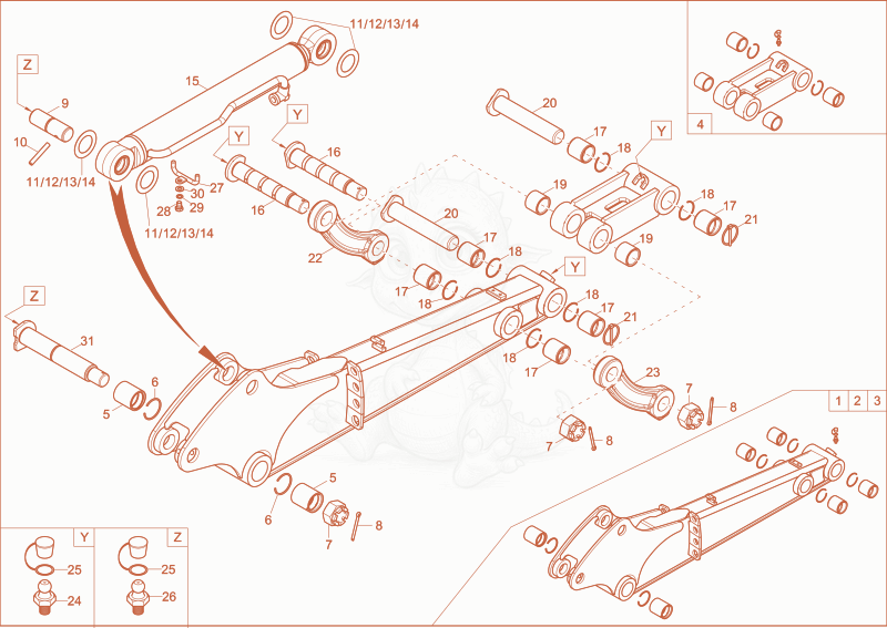 Exploded parts diagram of the dipperstick of a Wacker Neuson 28Z3, with numbered balloons