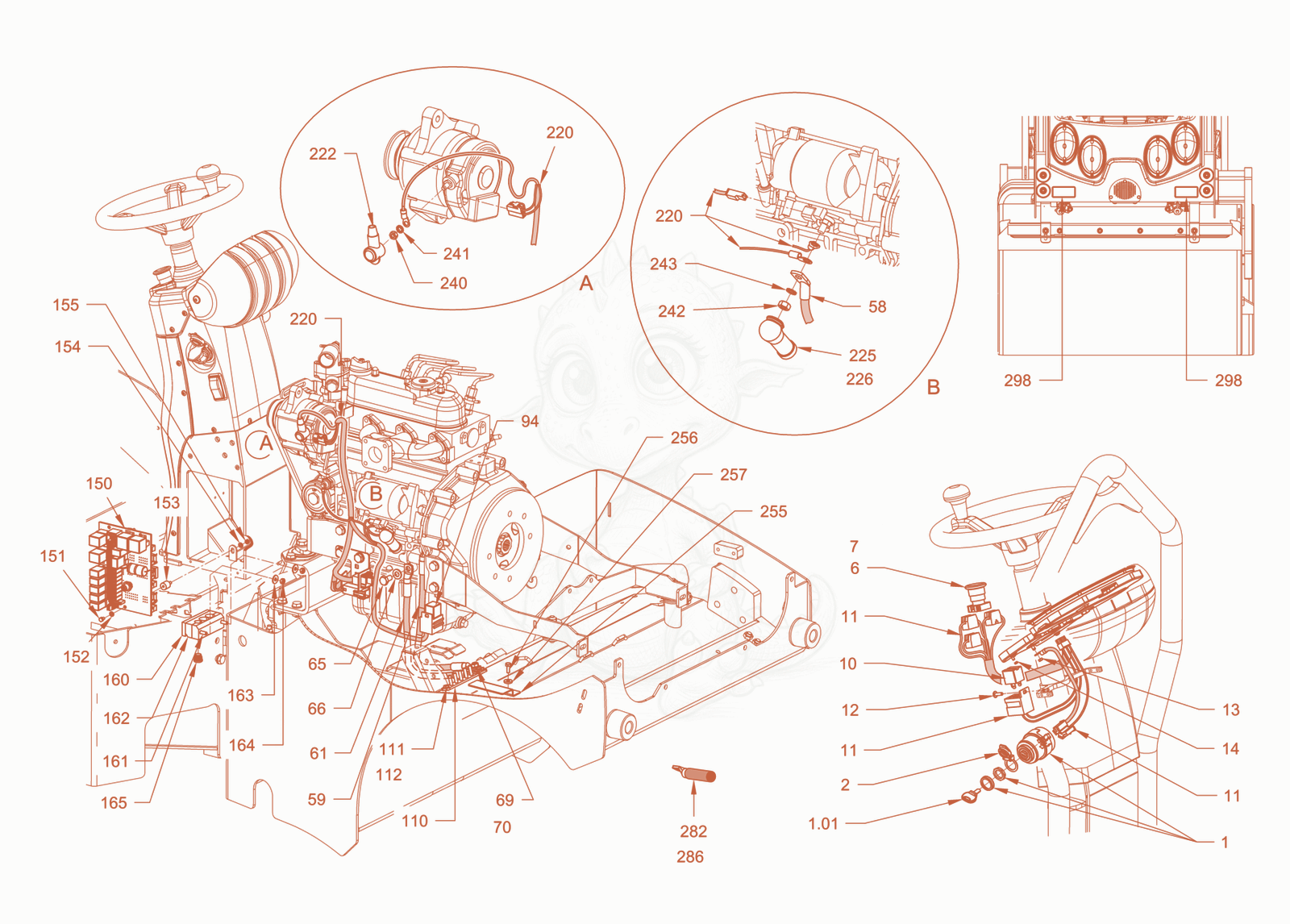 Exploded parts diagram of the electrical system of a Wacker Neuson RD18-100, with numbered balloons