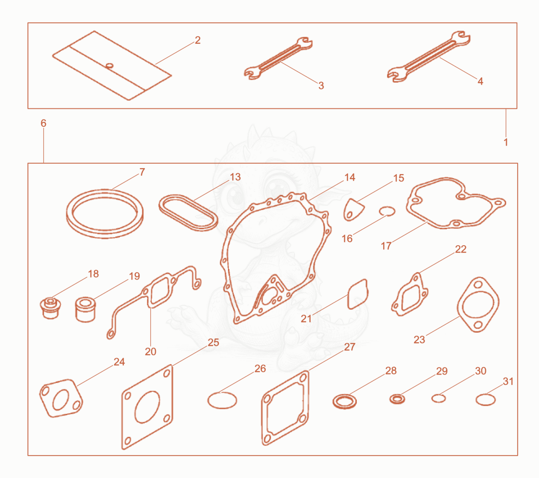 Exploded parts diagram of the Gasket set, Tool of a Wacker Neuson DS70Y13INLRC, with numbered balloons