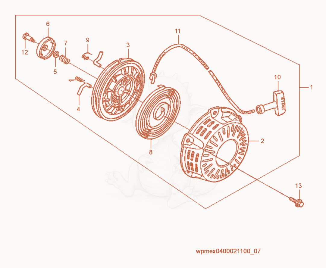 Exploded parts diagram of the Starter of a Wacker Neuson PDT2A, with numbered balloons