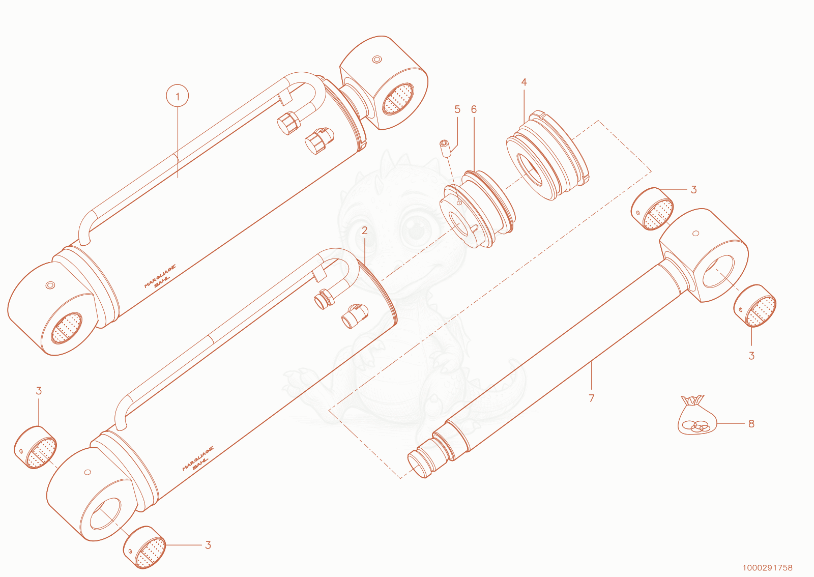Exploded parts diagram of the regulation ram of a Wacker Neuson TH745(416-32), with numbered balloons