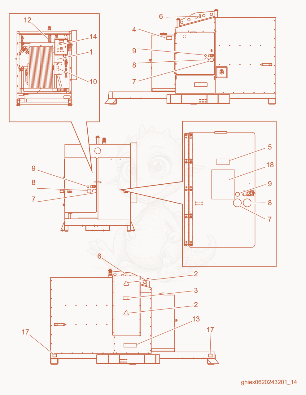 Exploded parts diagram of the External Labels of a Wacker Neuson E700M, with numbered balloons
