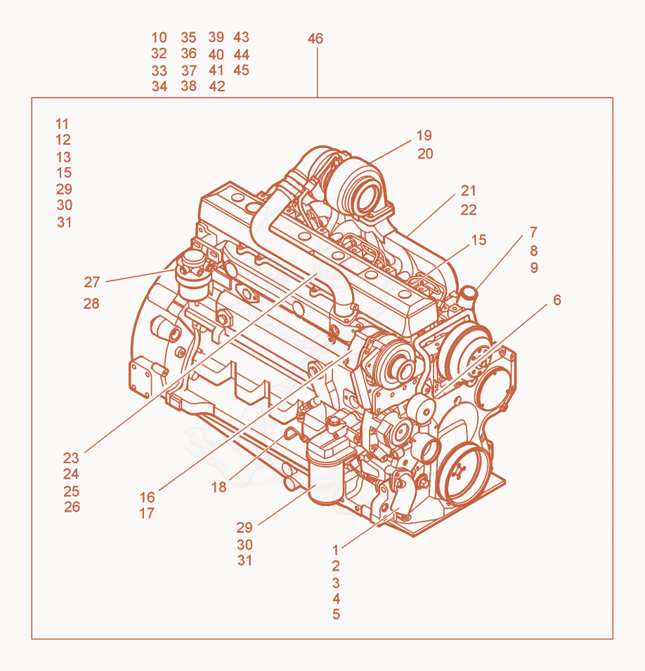 Exploded parts diagram of the Engine-Deere of a Wacker Neuson G110, with numbered balloons