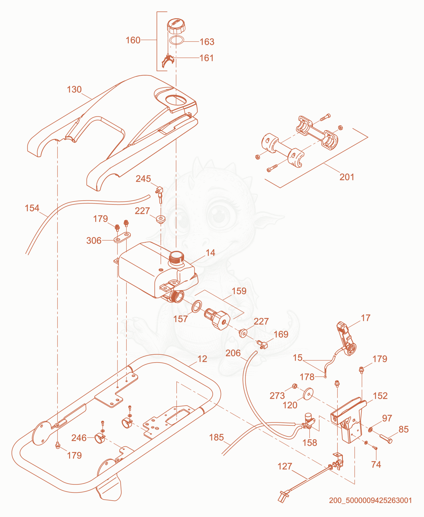 Despiece del Guide Handle cpl. de una máquina Wacker Neuson BS70-2EU, con globos numerados
