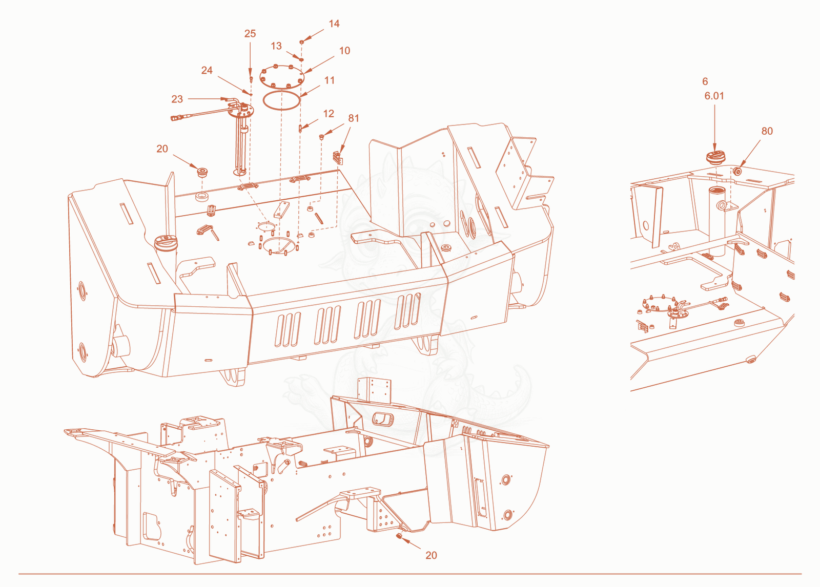 Exploded parts diagram of the fuel system of a Wacker Neuson RC110CAB, with numbered balloons