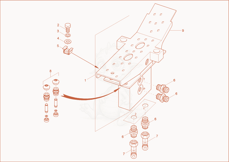 Exploded parts diagram of the PILOT OPPERATED CHECK VALVES of a Wacker Neuson 9503, with numbered balloons