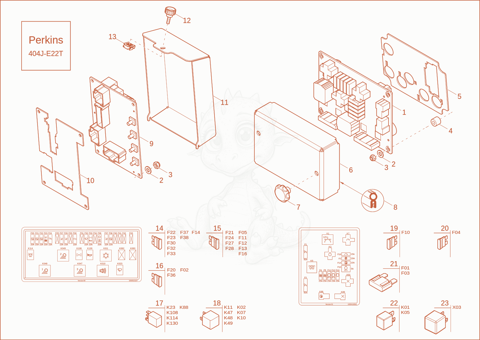Exploded parts diagram of the relay case option of a Wacker Neuson EZ80, with numbered balloons