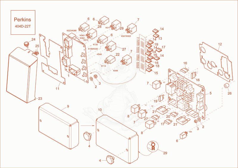 Exploded parts diagram of the RELAY BOX (OPTION) of a Wacker Neuson EW65, with numbered balloons