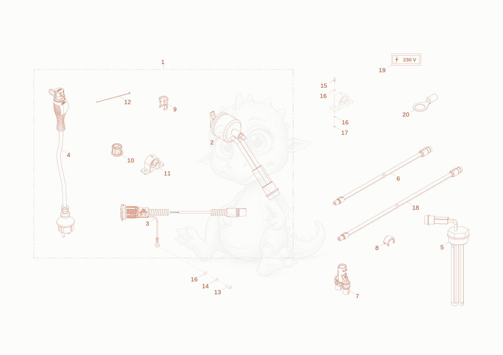 Exploded parts diagram of the engine pre heating of a Wacker Neuson WL52, with numbered balloons