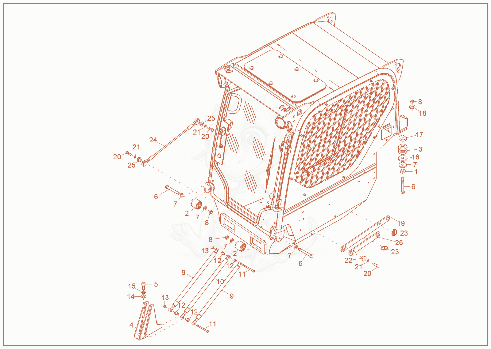 Exploded parts diagram of the CUSHION CABIN of a Wacker Neuson ST45(S04-04), with numbered balloons