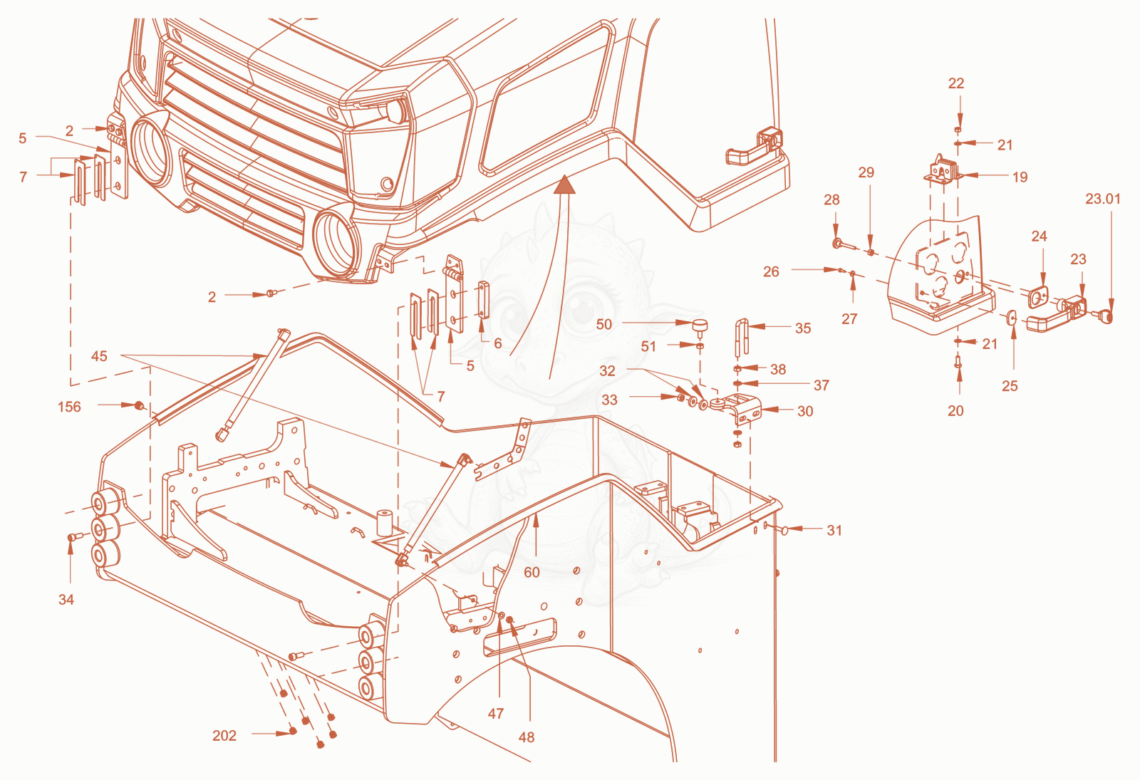 Exploded parts diagram of the canopies and covers of a Wacker Neuson RD45-140CUS, with numbered balloons