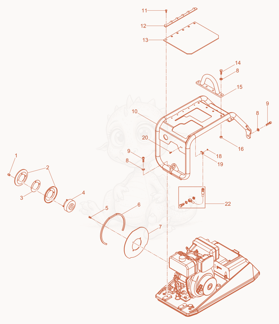 Exploded parts diagram of the Upper Mass cpl. of a Wacker Neuson DPU4045Y, with numbered balloons