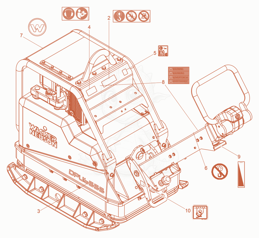 Exploded parts diagram of the Labels US of a Wacker Neuson DPU6555HS, with numbered balloons