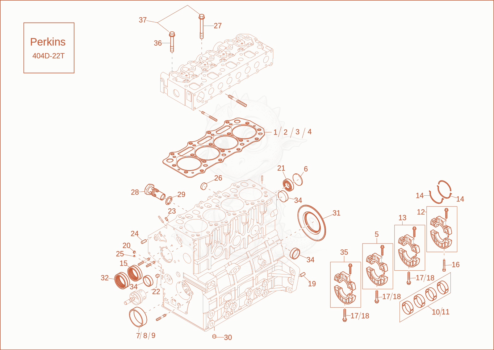 Exploded parts diagram of the cylinder block of a Wacker Neuson EW65, with numbered balloons