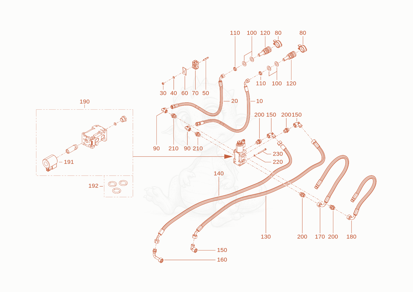 Exploded parts diagram of the AUXILARY HYDRAULICS of a Wacker Neuson TH412(T01-01), with numbered balloons
