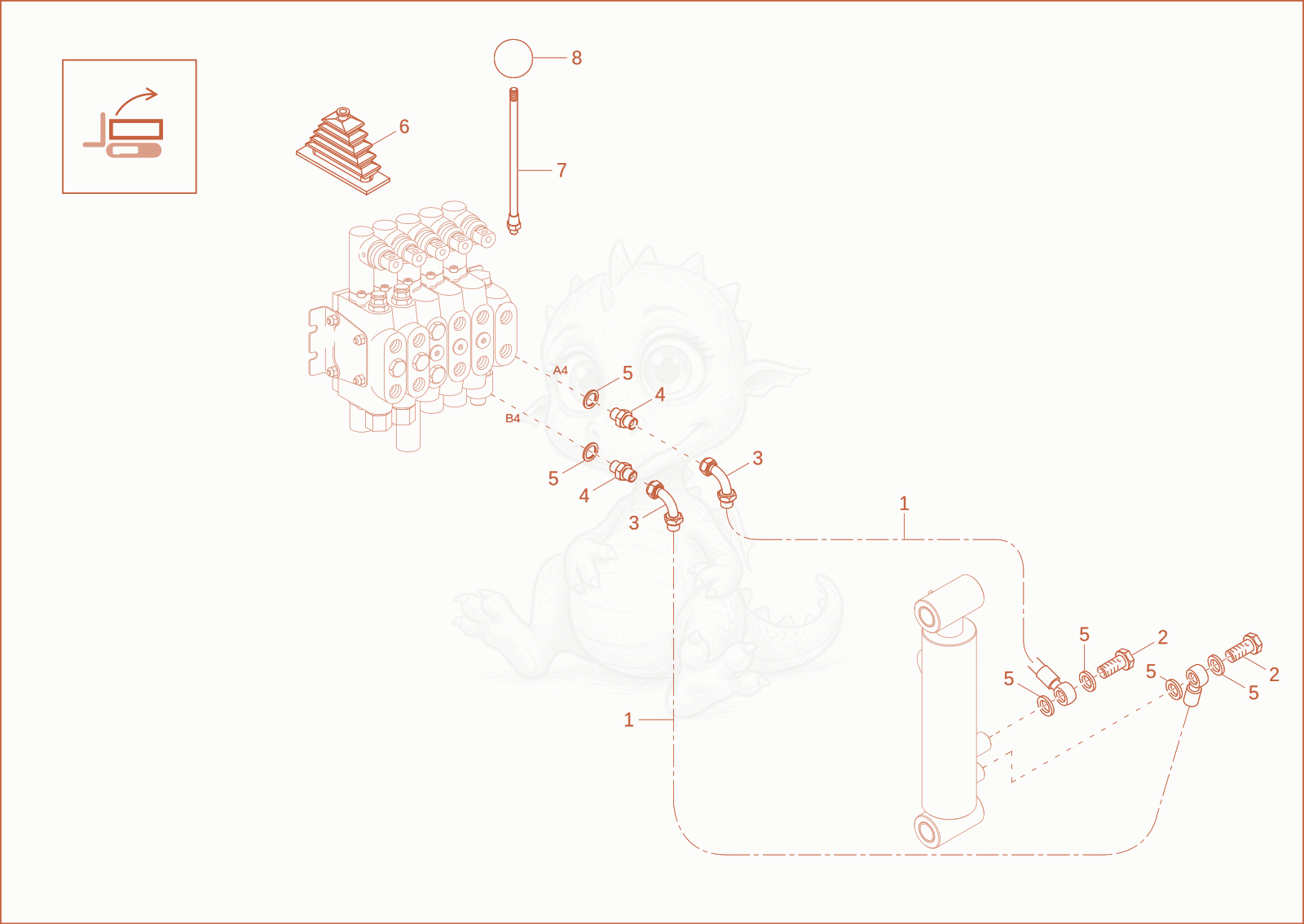 Exploded parts diagram of the TILT CYLINDER OPERATION (Option) of a Wacker Neuson DT08, with numbered balloons