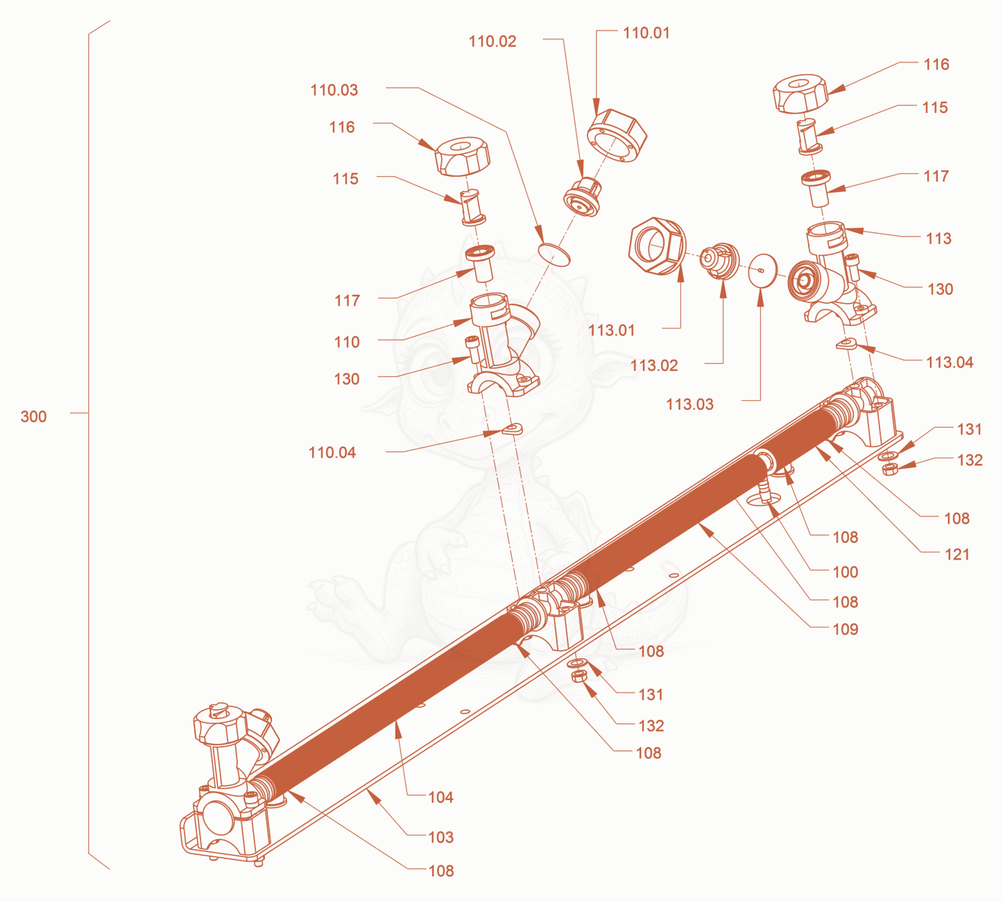 Exploded parts diagram of the sprinkling of a Wacker Neuson RD24-100CUS, with numbered balloons