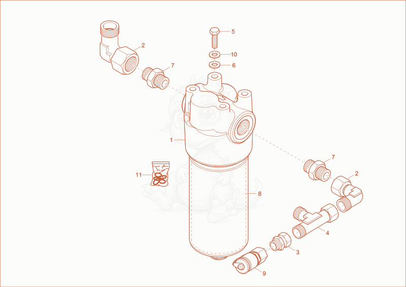 Exploded parts diagram of the HYDRAULIC OIL FILTER 2 of a Wacker Neuson DW90, with numbered balloons