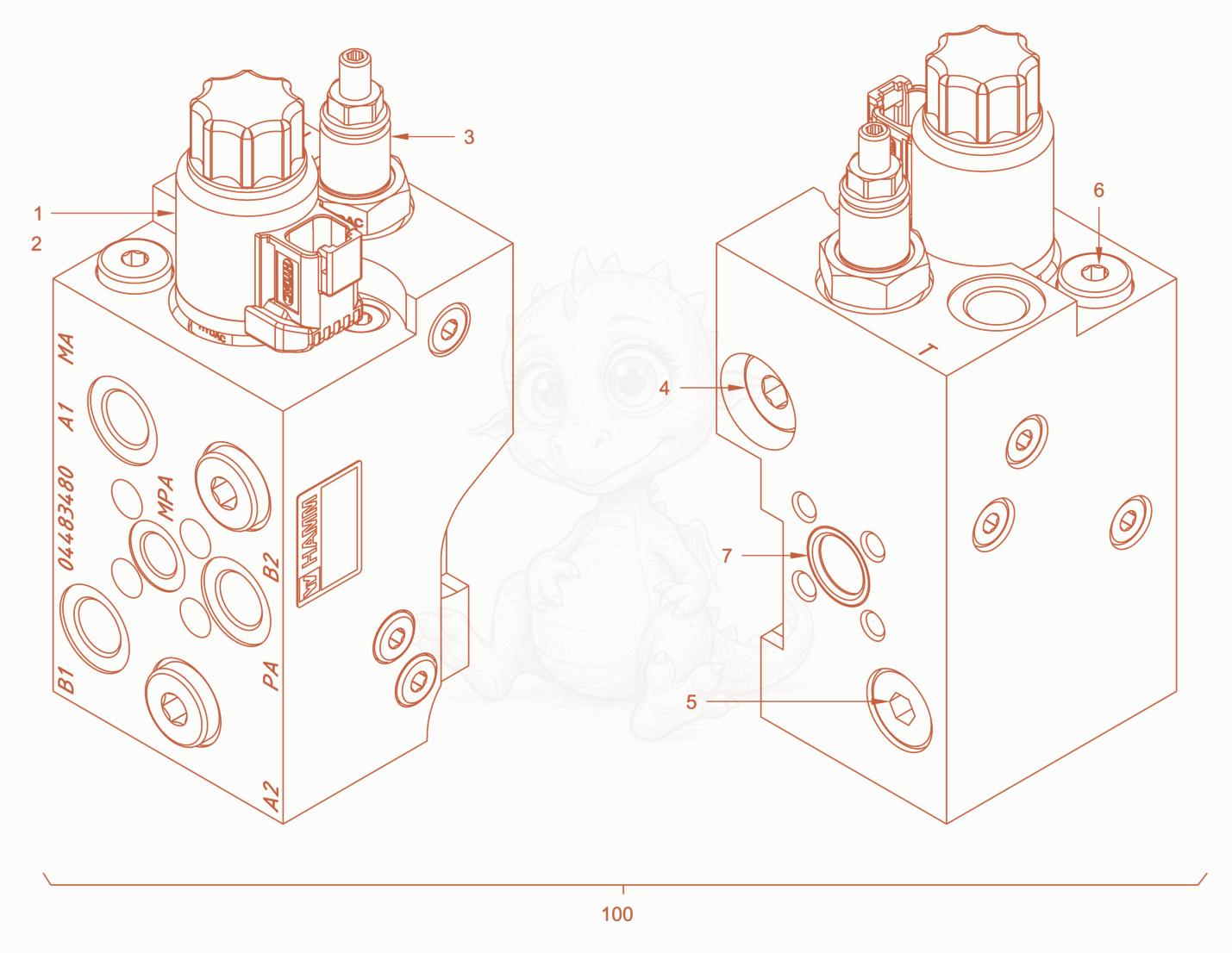 Exploded parts diagram of the valve block of a Wacker Neuson RD24-100CDPF, with numbered balloons