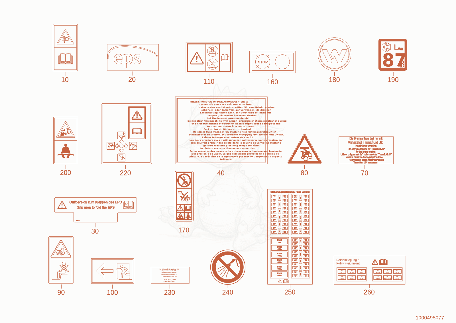 Exploded parts diagram of the sticker of a Wacker Neuson WL20E(A09-01), with numbered balloons