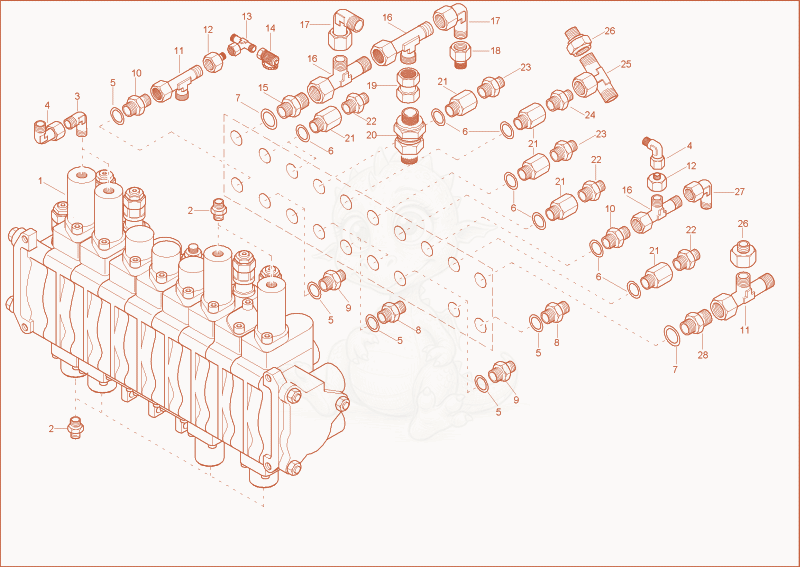 Exploded parts diagram of the CONTROL VALVE 1 of a Wacker Neuson 1502RDFORCE, with numbered balloons