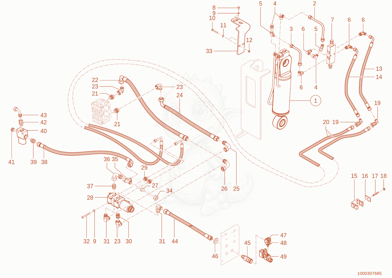 Exploded parts diagram of the Trailer coupling of a Wacker Neuson TH955(416-16), with numbered balloons