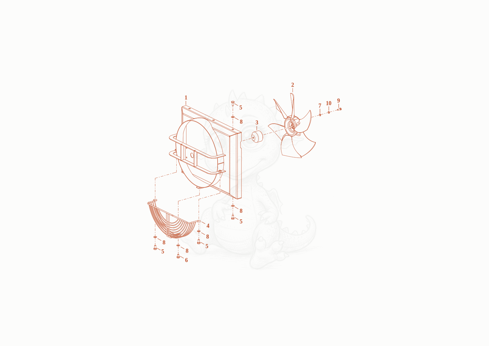 Exploded parts diagram of the blower of a Wacker Neuson TH408, with numbered balloons