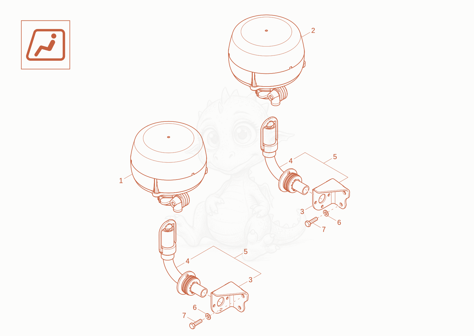 Exploded parts diagram of the rotating beacon (Option) of a Wacker Neuson DW40-2, with numbered balloons