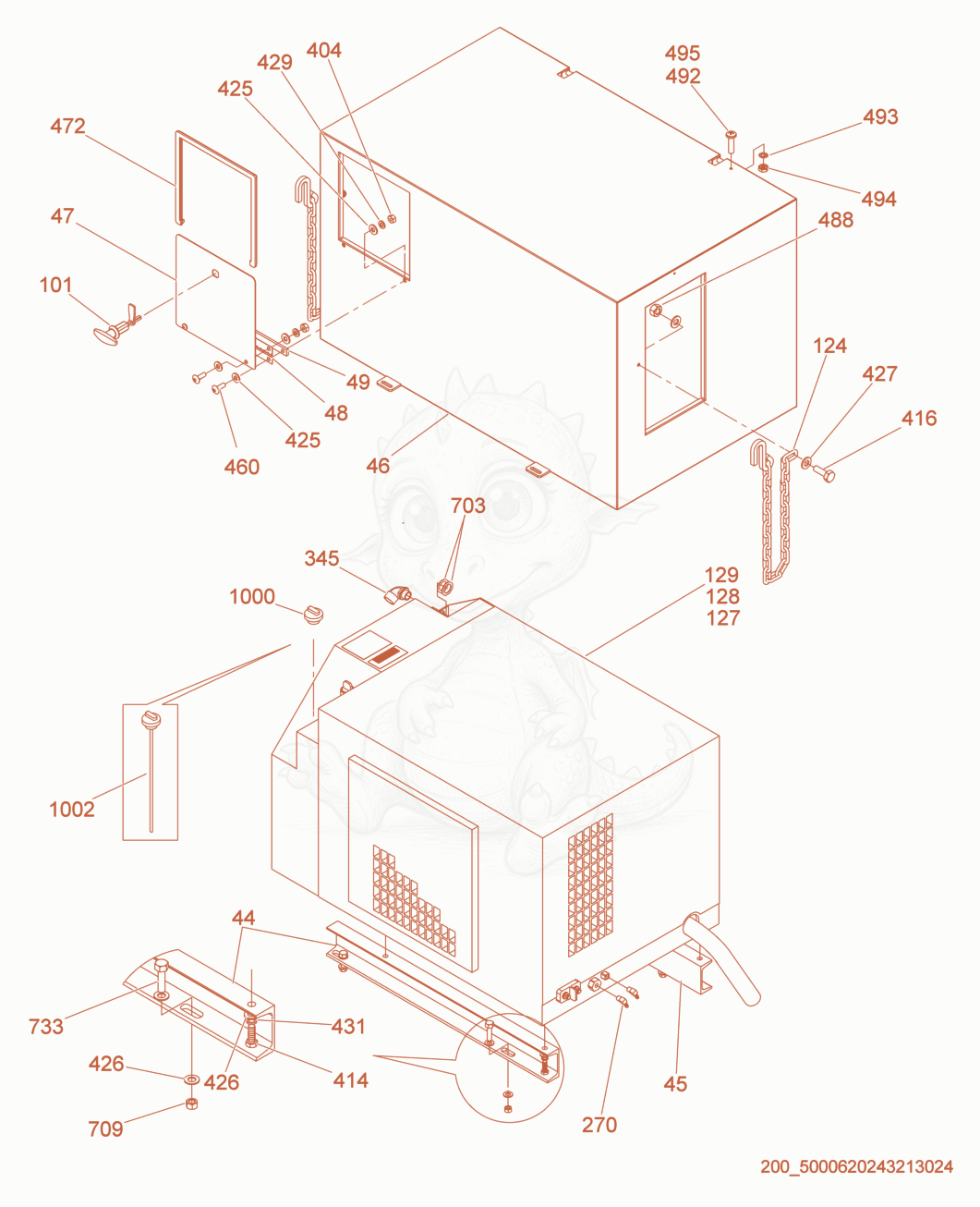 Exploded parts diagram of the Generator Mount cpl. of a Wacker Neuson HSH650, with numbered balloons